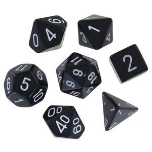 Polyhedral 7-Die Opaque Dice Set - Black with White